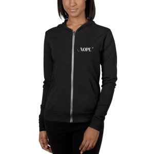 nope unisex zip hoodie black mockup | ampersand creative studio