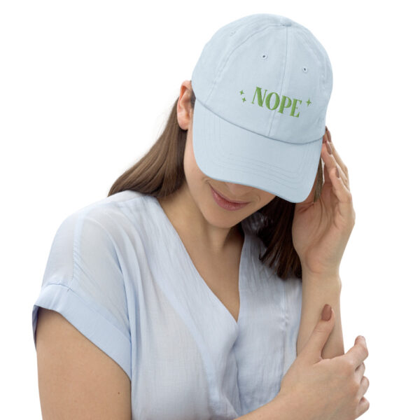 girl wearing nope pastel baseball hat pastel blue | ampersand & ampersand
