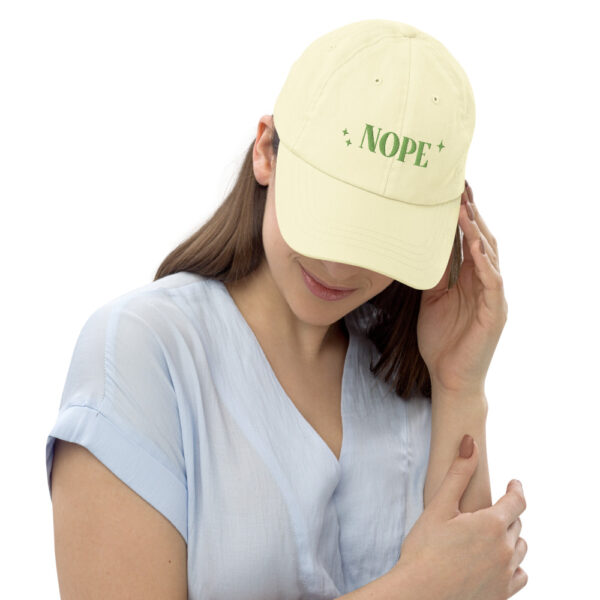 girl wearing nope pastel baseball hat pastel lemon | ampersand & ampersand