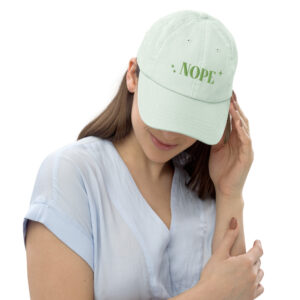 girl wearing nope pastel baseball hat mint | ampersand & ampersand