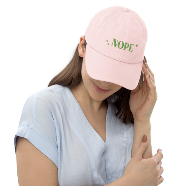 girl wearing nope pastel baseball hat pastel pink | ampersand & ampersand