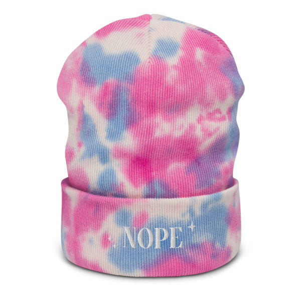 nope tie-dye-beanie-cotton-candy-front white lettering | YesAndAndAnd